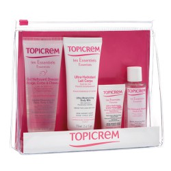 Набор дорожный Topicrem Ежедневный увлажняющий уход гель для тела и волос + молочко + крем + жидкость для лица 75 мл+75 мл+15 мл+40 мл